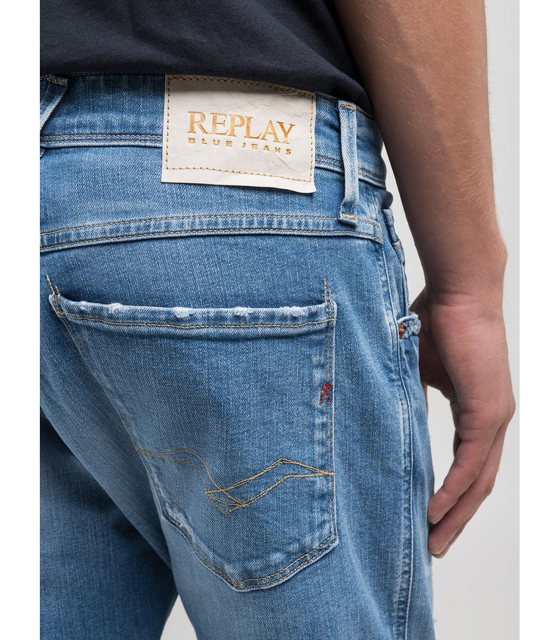 スリムフィットANBASSオーガニックコットンダメージデニム 詳細画像 ブルー 7